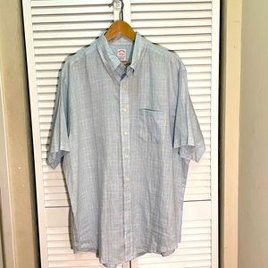 Brooks Brothers Irish Linen traditional fit shirt sleeves button down plaid XL